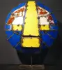 Product image 1 of the product “Small Mask on stand - Model 5, 50cm height, sculpture from upcyceled oil barrel ”