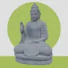 Artikelbild 1 des Artikels “Sitzender Buddha mit floraler Schnitzerei - Abhaya-Stellung. Etwa 68cm Länge, 42cm Breite, 100cm Höhe. Naturstein (Flussstein), Steinmetzarbeiten “