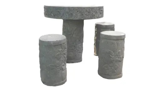 Product image of the product “Stone table with three stools, dragon relief (5 pieces) ”
