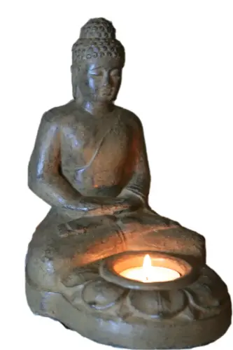 Artikelbild des Artikels “Buddha-Figur, sitzend, mit Teelicht, 18 cm, braun “