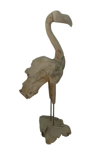 Artikelbild des Artikels “Flamingo, hergestellt aus Teakholz-Wurzelstücken, ca. 1,10 mtr hoch. 2 Teile, Metallfüße. “