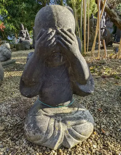 Product image of the product “Sitting monk with closed eyes, 47 cm height, cast stone, handcrafted & coloured ”
