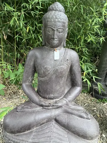 Product image of the product “Sitting buddha, India, 100 cm height, cast stone, hollow, handcrafted & coloured ”