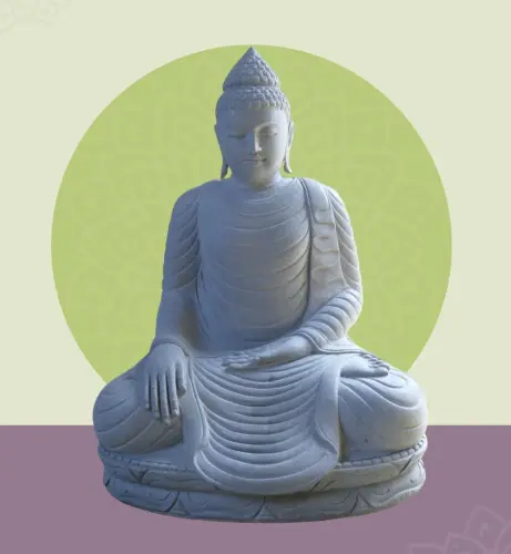 Artikelbild des Artikels “Sitzender Buddha aus Flussstein in Bhumisparsha - Geste des Berührens der Erde. Etwa 115cm Höhe. “