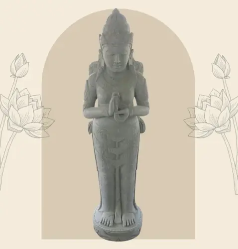 Product image of the product “Standing Dewi Sri, position greetings turning the wheel , 170 cm high riverstone grey ”