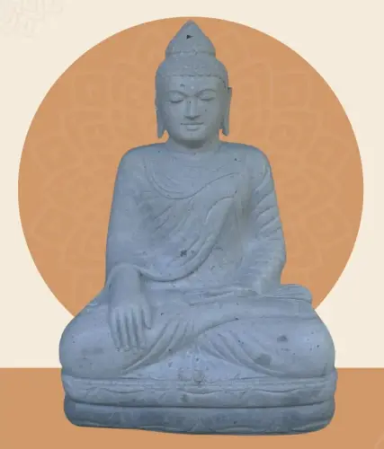 Artikelbild des Artikels “Sitzender Buddha aus Flussstein in Bhumisparsha - Geste des Berührens der Erde. 100cm Höhe. Unikat “