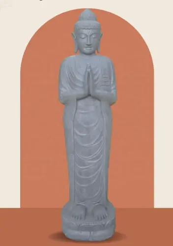 Artikelbild des Artikels “Stehender Buddha aus Flussstein, Position Namaskara, H. 180cm. “