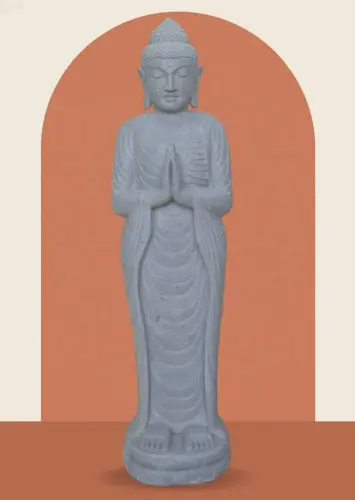 Artikelbild des Artikels “Stehender Buddha aus Flussstein, Position Namaskara, H. 180cm. “