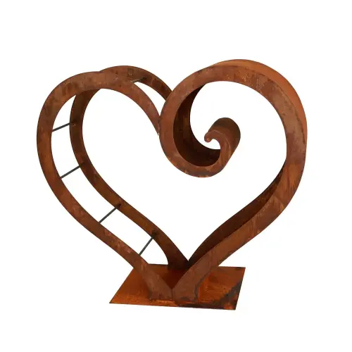 Artikelbild des Artikels “„Saremo-Herz“ Holzstapler, eine Seite offen, eine geschlossen, auf Standplatte, Höhe 90 cm, Breite 100 cm, Tiefe 27 cm “