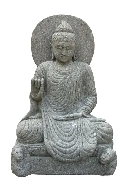 Artikelbild 1 des Artikels “Sitzender Buddha mit Umhang und Relief, indisch, 115 cm H “