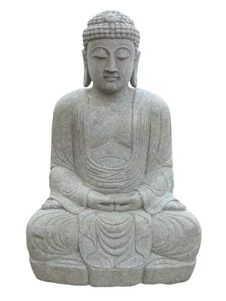 Sitzender Buddha, Japaner, 150 cm Höhe, Naturstein (Basanit), Steinmetzarbeiten. Naturstein, Grau 