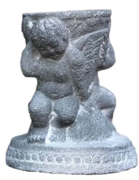 Stehende Engel mit Teelichthalter, 12 cm H, grau 