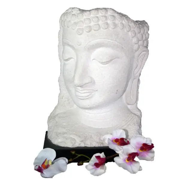 Artikelbild 1 des Artikels “Buddha-Gesicht auf Holzsockel, 35 cm – Cremefarben “