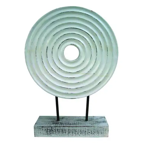 Perforated disc on base. 42cm high 30x10x42cm softwood, white glazed 
