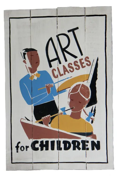 Handbemaltes Schild „Art classes for child“, 60 x 40 cm 
