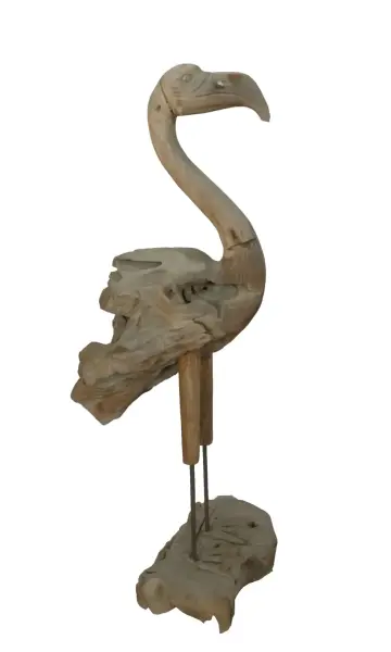 Artikelbild 1 des Artikels “Flamingo, aus Teakholz-Wurzelteilen gefertigt, ca. 1,11 mtr hoch. 2 Teile, Metallfüße. “