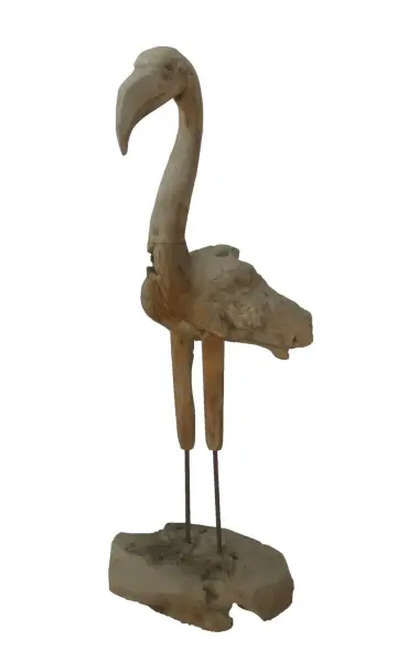 Artikelbild 1 des Artikels “Flamingo, hergestellt aus Teakholz-Wurzelstücken, ca. 1,10 mtr hoch. 2 Teile, Metallfüße. “