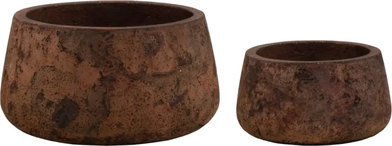 2 er Set Pflanzgefäße, in der Farbe Rust.  A; 44cm Dia - 23cm H. / B: 31cm Dia - 16cm H. 