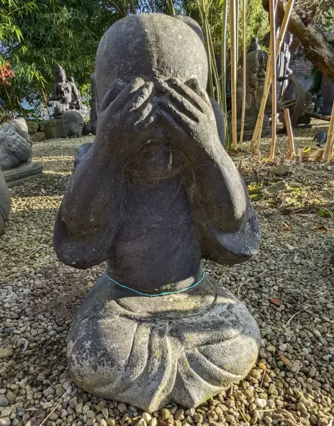 Product image 1 of the product “Sitting monk with closed eyes, 47 cm height, cast stone, handcrafted & coloured ”