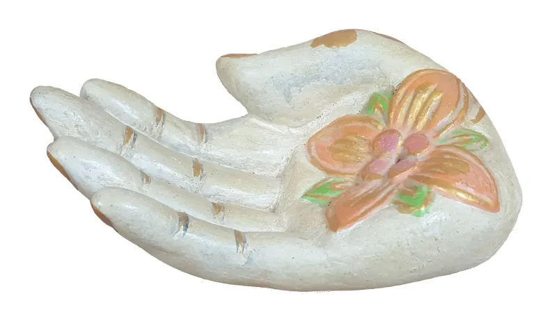 Meditative Hand, Steinguss, handbemalt, ca. 15 cm 