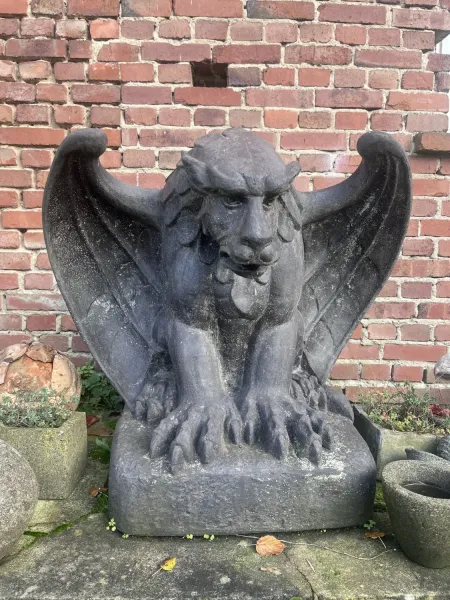 Gothic Sculpture, seated on base. 76 x 60 x 98cm. Stone cast, handcrafted & coloured 