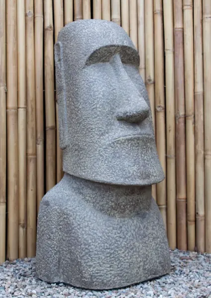Moai-Kopf, 47x44x100cm, aus Stein gegossen, handbearbeitet und gefärbt in der Farbe Antik-Finish 