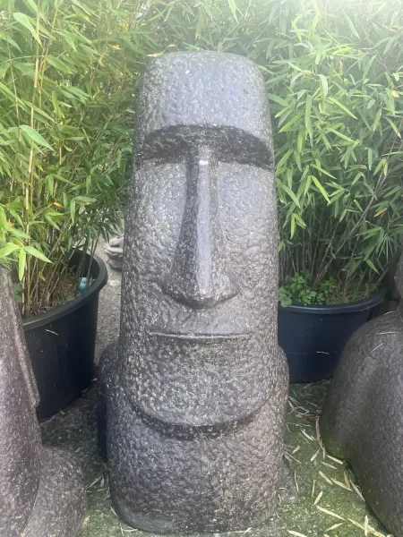 Ausstellungsstück - Moai-Kopf, 47x44x100cm, aus Stein gegossen, handbearbeitet und gefärbt in der Farbe Antik-Finish 