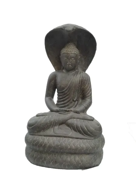 Buddha-Figur, sitzend, beschützt von einer Cobra, 80 cm 