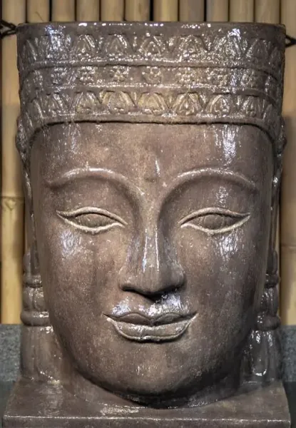 Khmer head with base water feature, (ca. 75 cm H) 