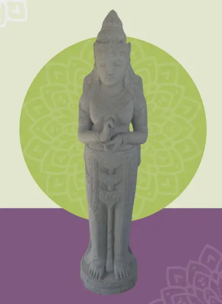 Product image 1 of the product “Standing Dewi Sri, position greetings turning the wheel ,160cm high riverstone grey ”