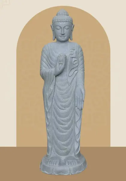 Artikelbild 1 des Artikels “Stehender Buddha mit Lotusblüte, ca. 124 cm H “