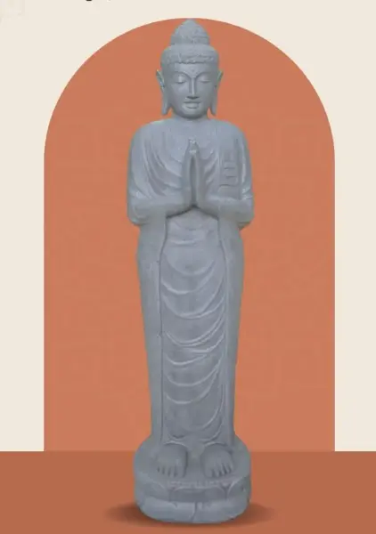 Artikelbild 1 des Artikels “Stehender Buddha aus Flussstein, Position Namaskara, H. 180cm. “