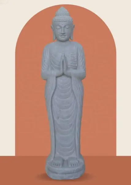 Artikelbild 1 des Artikels “Stehender Buddha aus Flussstein, Position Namaskara, H. 180cm. “