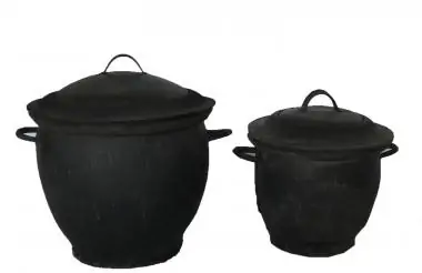 Set aus zwei Kübeln, recycelte Reifen, mit Deckel 