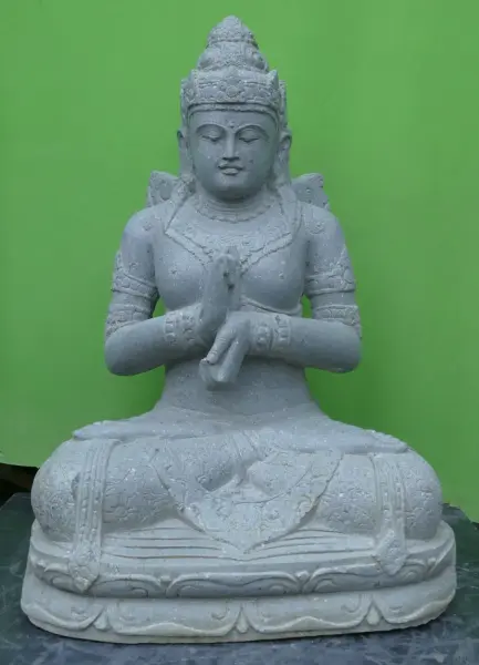 Product image 11 of the product “Seated Dewi Sri made of Riverstone in Dharmachakra gesture of wheel of the teaching of the Dharma, H. 80cm. ”