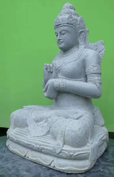 Product image 12 of the product “Seated Dewi Sri made of Riverstone in Dharmachakra gesture of wheel of the teaching of the Dharma, H. 80cm. ”