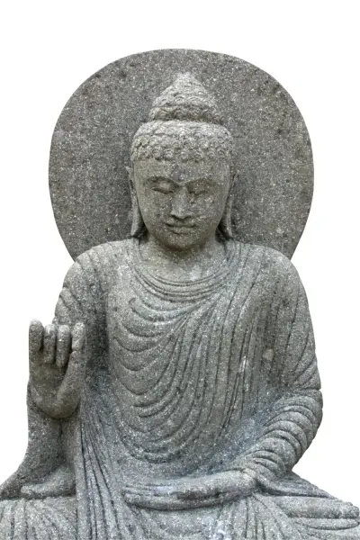 Artikelbild 2 des Artikels “Sitzender Buddha mit Umhang und Relief, indisch, 115 cm H “