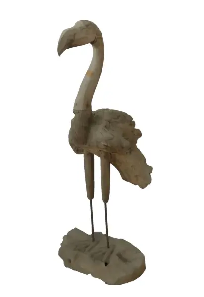 Artikelbild 2 des Artikels “Flamingo, hergestellt aus Teakholz-Wurzelstücken, ca. 1,10 mtr hoch. 2 Teile, Metallfüße. “