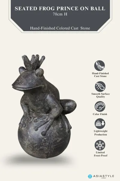 Artikelbild 2 des Artikels “Frog Prince sitting on ball, approx. 70 cm height, cast stone, hollow, handcrafted & coloured “