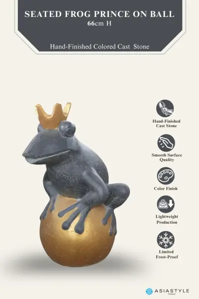 Artikelbild 2 des Artikels “Frog Prince sitting on ball, approx. 66cm height, cast stone, hollow, handcrafted & coloured “