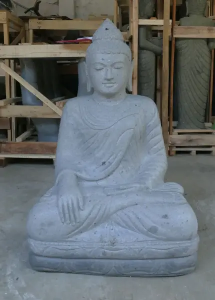 Artikelbild 2 des Artikels “Sitzender Buddha aus Flussstein in Bhumisparsha - Geste des Berührens der Erde. 100cm Höhe. Unikat “