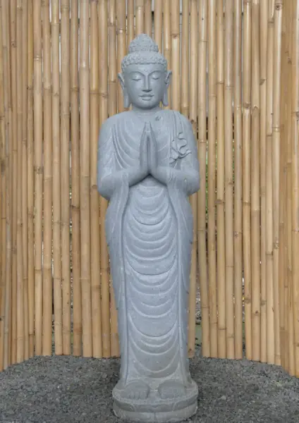 Artikelbild 2 des Artikels “Stehender Buddha aus Flussstein, Position Namaskara, H. 151cm. “