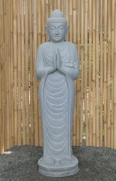 Artikelbild 2 des Artikels “Stehender Buddha aus Flussstein, Position Namaskara, H. 153cm. “