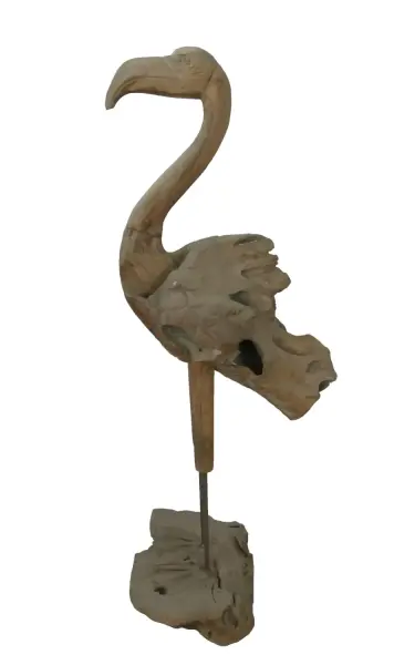 Artikelbild 3 des Artikels “Flamingo, aus Teakholz-Wurzelteilen gefertigt, ca. 1,11 mtr hoch. 2 Teile, Metallfüße. “