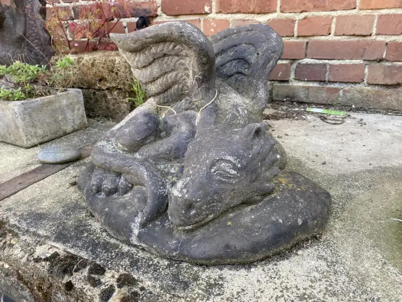 Product image 3 of the product “Lying Dragon on stone, ca. 50 cm L antique finish, pressed stone ”
