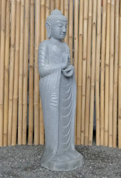 Artikelbild 3 des Artikels “Stehender Buddha aus Flussstein in Dharmachakra-Position - Geste des Rades der Dharma-Lehre. Ungefähr 122cm Höhe “
