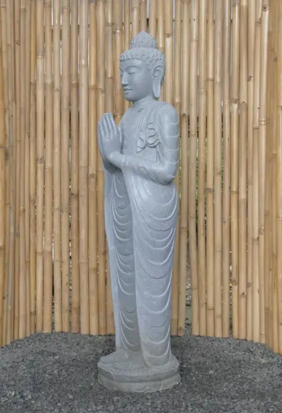 Artikelbild 3 des Artikels “Stehender Buddha aus Flussstein, Position Namaskara, H. 151cm. “