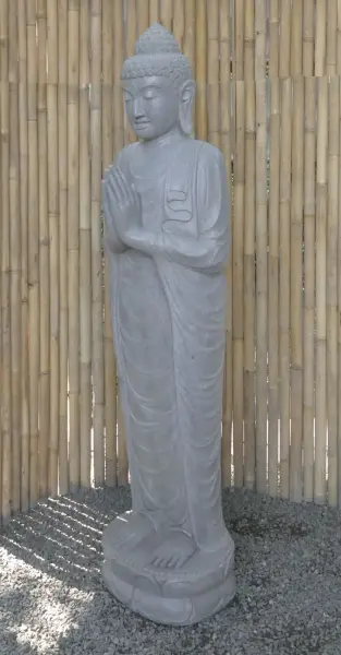 Artikelbild 3 des Artikels “Stehender Buddha aus Flussstein, Position Namaskara, H. 180cm. “