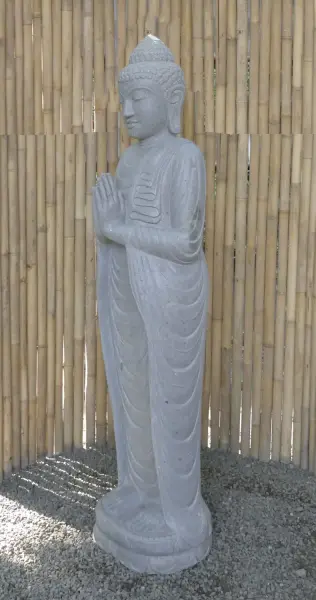 Artikelbild 3 des Artikels “Stehender Buddha aus Flussstein, Position Namaskara, H. 180cm. “