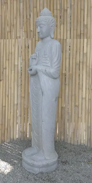 Artikelbild 3 des Artikels “Stehender Buddha aus Flussstein in Dharmachakra-Position - Geste des Rades der Dharma-Lehre. Etwa 182cm Höhe. “